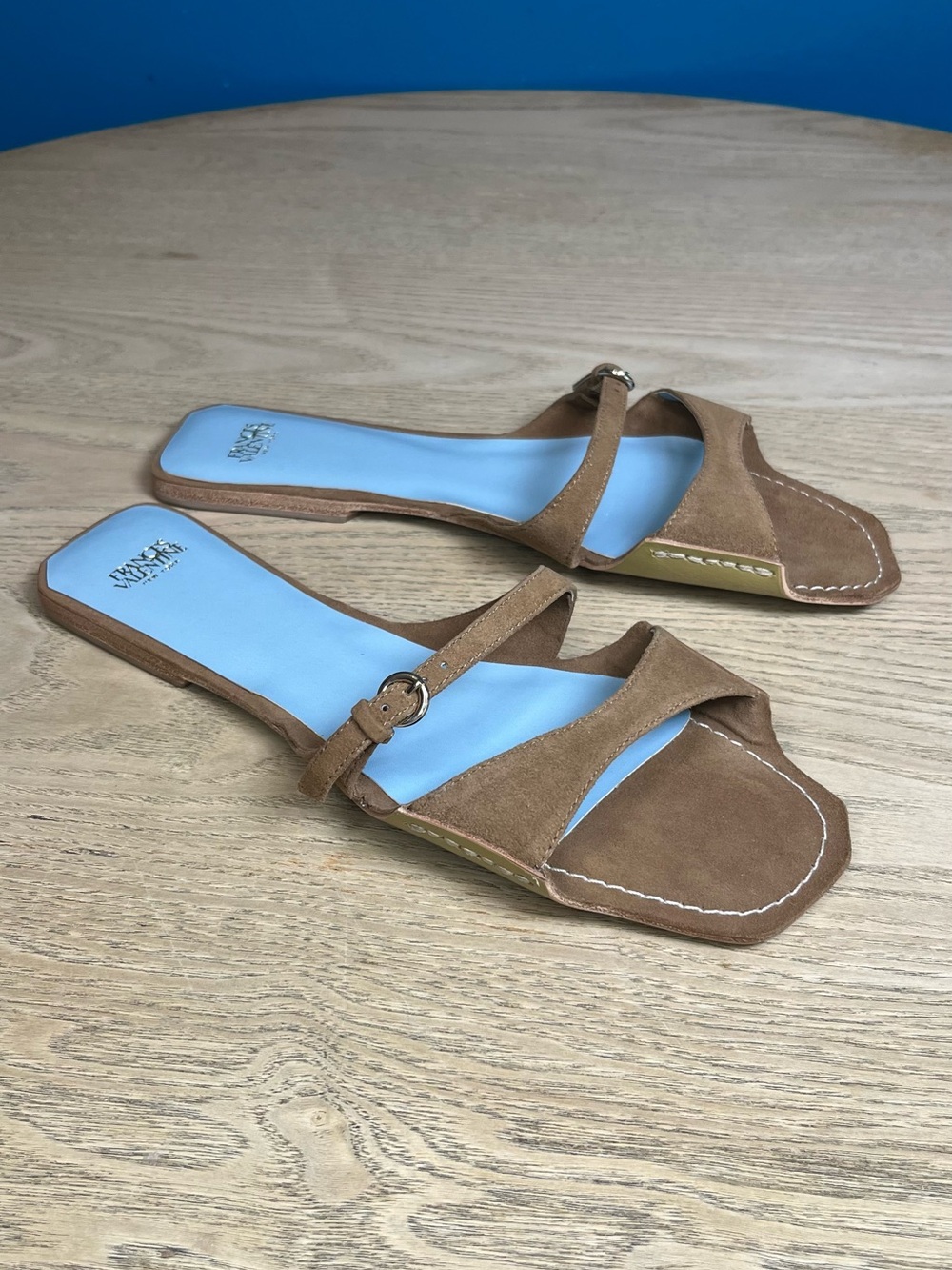 Frances Valentine Double Strap Suede Slide Square Toe Sandals Women’s Size 9.5 - Picture 2 of 5